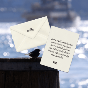 Photography of a bird on a post at Sydney Harbour. Quote on the image reads "just a small reminder that you are doing way better than you think and you can quite literally decide to make today a better day than yesterday"